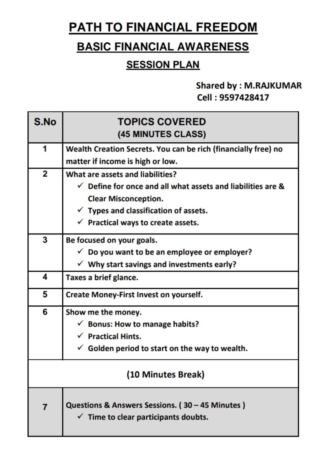 Session Plan